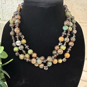 Jay King Chunky Multi Gemstone Triple Strand Earth Tones. DTR Sterling Silver.